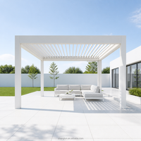 Pergola motorisée en aluminium avec panneaux solaires, finition thermolaquée, structure en bois MDF, structure de terrasse extérieure écologique
