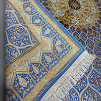 Tapis en soie bleu 4x6, design dôme médaillon persan Qum, fait main en Chine, noué à la main, pour chambre à coucher à Dubaï