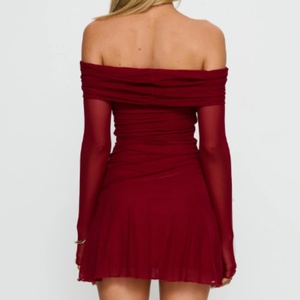 Vestido Mini de Playa Ligero para Mujer, Verano 2025, Ecológico, Tejido, Cintura Elástica, Color Sólido, Sexy, Estilo Drapeado, Hombros Descubiertos - Product Image 2