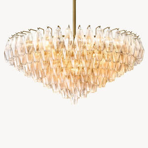 Lustre rond à plusieurs niveaux en verre transparent de 46 pouces pour salon de villa, design minimaliste, salle de banquet d'hôtel, grand lustre en verre fait main - Product Image 6