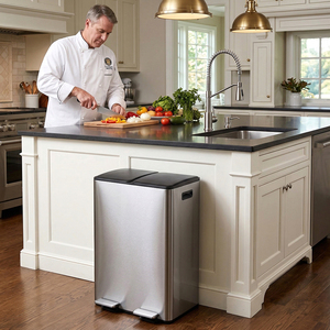 Poubelle à pédale à double compartiment <span class=keywords><strong>60L</strong></span> (2x30L) en acier inoxydable avec fermeture douce et seaux intérieurs séparés pour la cuisine - Product Image 1