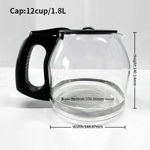 Jarra de Vidrio de Borosilicato de 12 Tazas con Acero Inoxidable y PP para <span class=keywords><strong>Cafetera</strong></span> <span class=keywords><strong>Oster</strong></span>, Repuesto con Tapa, Estilo Americano - Product Image 2