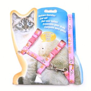 Niedliches Muster Umweltfreundliches Langlebiges Polyester-Haustiergeschirr-Set Verstellbares Halsband und Brustgurt für Katzen-Spaziergänge - Product Image 2