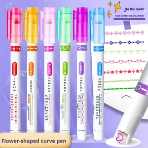 Evidenziatore a Doppia Punta Multifunzione a Forma <span class=keywords><strong>di</strong></span> Fiore in Plastica per Quaderni Studenti, Marcatori a Curva Ondulata - Product Image 1