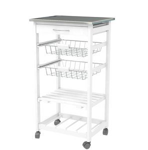 경쟁력 있는 가격의 현대식 이동식 음식 서빙 보관용 PVC 상판 나무 주방 트롤리 카트 (바퀴 포함) - Product Image 3