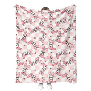 Bas quantité minimale de commande personnalisé sans couture sud-ouest couverture pays Cowboy bottes chapeaux Cactus <span class=keywords><strong>vache</strong></span> impression flanelle jeter couverture en gros - Product Image 5