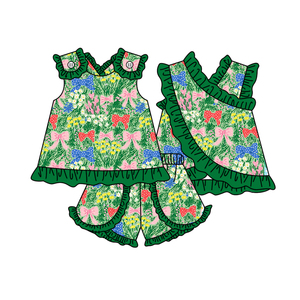 GSSO3679 Conjunto de Ropa de Verano para Niña Pequeña, Personalizado, con Lazos Azules y Estampado de Limones Amarillos, sin Mangas - Product Image 2