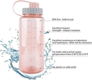 Bouteille d'eau en plastique portable, gourde de sport, tasse de voyage, bouteille d'eau classique pour adultes, pour le camping, la randonnée, avec couvercle - Product Image 4