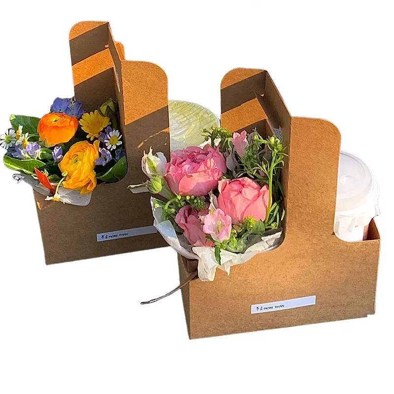 防水ポータブルミルクティーカップホルダー花包装ボックスをカスタマイズリサイクル可能な生花ギフトボックス