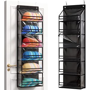 Support de rangement pour chapeaux à suspendre sur porte, 6 niveaux, transparent, pour 84 casquettes, avec housse anti-poussière et crochets réglables, pour placard et chambre à coucher, vente en gros OEM - Product Image 1