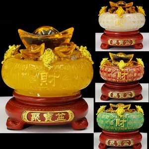 סיטונאי פנגשואי מוצר לעיצוב הבית סיני זהב איגוטים מזל עושר פנג שואי קערת אוצר זהב עם אינגוטים מוזהבים