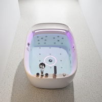 Bain à remous autoportant moderne pour 2 personnes, ovale/rond, en acrylique/PVC/fibre de verre, 30 jets, thermostat, rideau de bain, commande