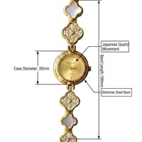 Montre de luxe pour femme en alliage, style coréen, sportive, élégante, avec design trèfle à quatre feuilles, accents en strass, mouvement à quartz, aiguilles en verre