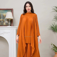 Ensemble 2 pièces plissé style Miyake grande taille pour femme – Haut et pantalon décontractés de haute qualité, tenue modeste pour l'église