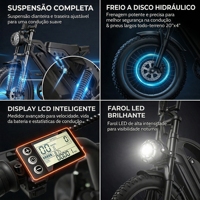 Vélo Électrique Urbain ZUMI Brésil en Stock, 48V 1000W, Pneus Larges 20 Pouces, Écran LCD, Freins à Disque Hydrauliques, Adulte, 7 Vitesses, Acier Carbone Élevé