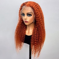 Peluca de Cabello Humano con Ondas Profundas de Jengibre, Densidad 250%, Encaje HD 13x4, Estilo Pixie Rizado Birmano, Sin Pegamento, Pre-Desplumada