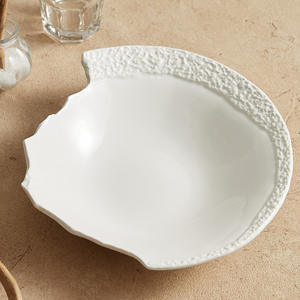Bol en céramique texturé de roche blanche de haute qualité bord manquant soupe salade vaisselle <span class=keywords><strong>plat</strong></span> froid irrégulier pâtes Dessert plateau en porcelaine - Product Image 4