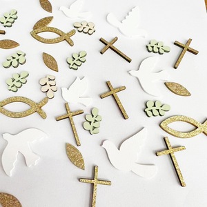 Décorations en <span class=keywords><strong>bois</strong></span> pour baptême, motif oignon doré, poisson, croix, feuilles, colombe, emballage mixte, artisanat de baptême, célébration de naissance - Product Image 2