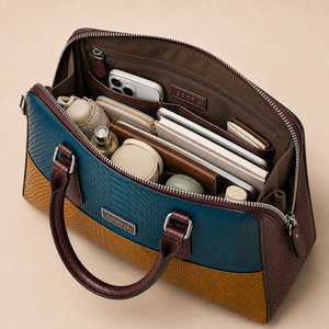 Sac de voyage à grande capacité en cuir PU avec motif crocodile gaufré et blocs de couleur, sac de week-end à bandoulière, OEM ODM - Product Image 6
