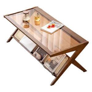 Living Room Small Flat Bamboo <b>Brown</b> Durable Simple Modern Marble Top Metal Frame Eco-Friendly Coffee <b>Table</b> Villa Home 1 Year - Product Image 1