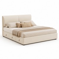 Lit de rangement moderne rembourré crème avec vérin hydraulique, tiroirs avant, tête de lit capitonnée, cadre de lit Queen/King pour chambre à coucher, lits OEM/ODM