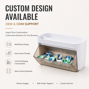 Distributeur mural de capsules de lessive avec couvercle transparent, <span class=keywords><strong>support</strong></span> pour dosettes de détergent, boîte de rangement gain de place pour tablettes avec étagère supérieure - Product Image 1