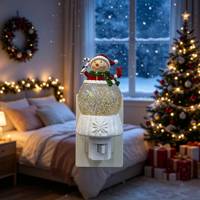 Veilleuse LED Globe Bonhomme de Neige de Noël en ABS, Rotative à 360°, Lumière Douce Blanche Chaude pour Chevet, Décoration de Noël et de Fêtes à Domicile