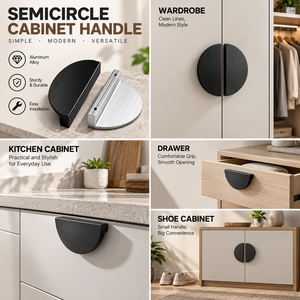 Poignée de meuble semi-circulaire en alliage d'aluminium brossé, moderne et minimaliste, pour armoire, commode, tiroir, cuisine, salle de bain - Product Image 2