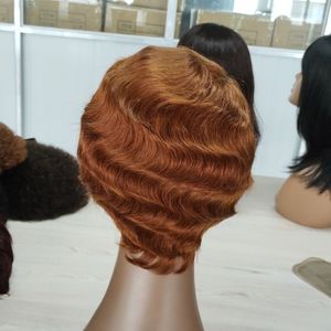 Perruque ondulée naturelle, sans Lace, cheveux <span class=keywords><strong>bouclés</strong></span>, <span class=keywords><strong>coupe</strong></span> Pixie, pour femmes noires, couleur brun et jaune, très populaire - Product Image 4
