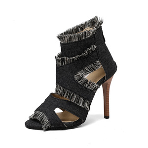 Sandalias de verano sexys con tacón ultra alto, diseño de leopardo, bloques de color, borlas y tacón fino, estilo boca de pez, sin cordones y con punta abierta. - Product Image 4