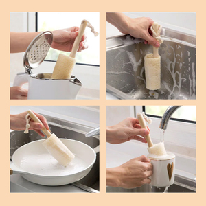 Zenidoo Sustainable Kitchen Cleaning <b>Brush</b> Scrubber with Wooden Handle Loofah Cup White Color for Dishes <b>Bottles</b> Pots Mugs - Product Image 4