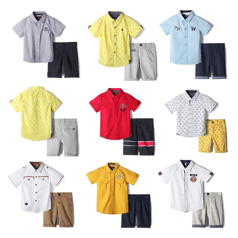 2022 Popular Summer Cotton Solid Children Clothes Short Sleeve Button boys clothing Pure Color Shorts Baby boys clothing sets