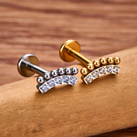 Anting Titanium G23 Bentuk Hati Teardrop Lengkung dengan CZ, Ulir Dalam, Flat Back Stud 16G untuk Helix, Tragus, Cartilage, dan Piercing Bibir