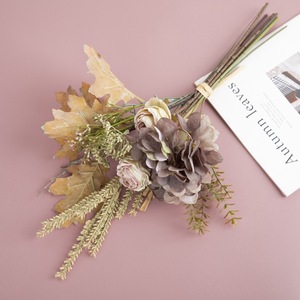 Bouquet de fleurs artificielles effet miroir, roses et hortensias en tissu tressé, décoration murale pour la maison et les mariages CF01210 - Product Image 2