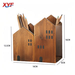 Portalápices de Madera Maciza con Forma de Casa, Decoración Retro para Escritorio, para Pinceles, Lápices de Colores y <span class=keywords><strong>Brochas</strong></span> de <span class=keywords><strong>Maquillaje</strong></span>, Directo de Fábrica - Product Image 2
