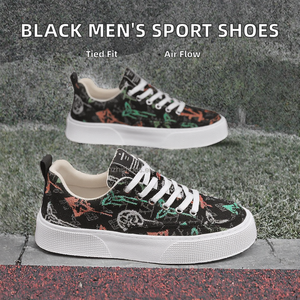 Chaussures de course décontractées pour hommes en toile noire à lacets, avec semelle intérieure en PVC et doublure en maille, idéales pour la saison automne - Vente en gros - Product Image 2