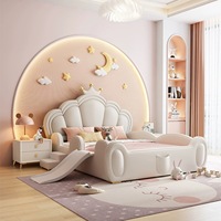 Mobilier de Chambre Moderne de Luxe Lits Capitonnés Doux Taille Queen Lit Double pour Enfants avec Toboggan Cadre Design Filles Rose Bleu Garçons