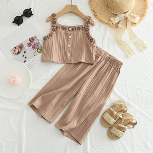 बच्चों की लड़कियों के कपड़े पहने शीर्ष + पैंट 2pcs सूट टॉडलर कढ़ाई फूलों की पोशाक 2025 गर्मियों के बच्चों के कपड़े - Product Image 1