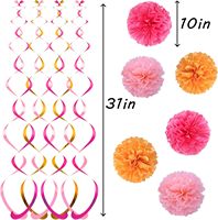 Décorations de fête d'anniversaire rose vif et orange, bannière Joyeux Anniversaire, pompons en papier, guirlande à pois circulaires pour filles et femmes