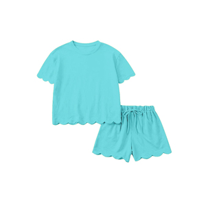 GSSO3208  Ensemble de sport pour femmes adultes en coton imprimé cyan uni personnalisé, vente en gros pour boutiques - Product Image 6