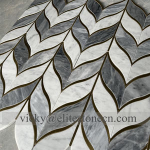 Neues Design Gemischte Farben Marmor-Mosaik Weißer Marmor und Grauer Marmor Blattförmiges Mosaik für Küchenwand - Product Image 4