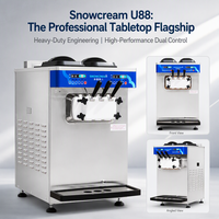 Machine à crème glacée molle 3 saveurs de marque Snowcream U88 |   Machine à glace de table haute capacité 30L/H avec agitateur Maglev