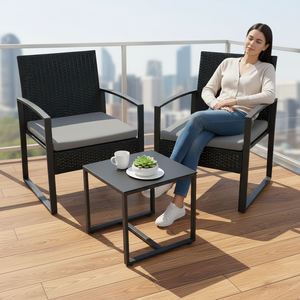 3ピースモダン屋外バルコニーガーデンテーブルチェアセット、ホテル用耐候性機能付きメタルソファコンビネーション - Product Image 2