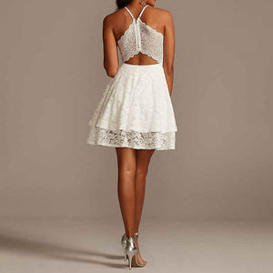 Vestido mini de encaje personalizable con cuello halter, vestido de fiesta sin espalda, ropa informal de verano, vestido mini de encaje con cuello halter - Product Image 1