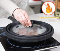 Couvre-plat pour micro-ondes pliable en silicone avec couvercle en verre pour protéger des éclaboussures de nourriture, 5,12 pouces, noir