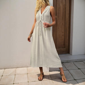 Robe longue Prettysteps 2026 à taille haute, sans manches, couleur unie, avec <span class=keywords><strong>dentelle</strong></span> et volants - Product Image 1