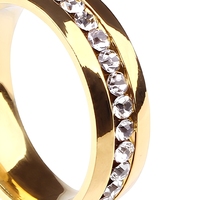 Bague en acier inoxydable plaqué or avec strass, double rangée pavée, bijoux de mariage unisexe pour couples