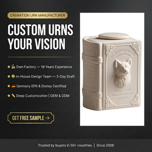Urne funéraire pour animaux de compagnie en céramique de style européen personnalisée, de haute qualité, résistante à l'humidité, niche pour cendres, niche en forme de livre pour produits funéraires pour animaux - Product Image 1