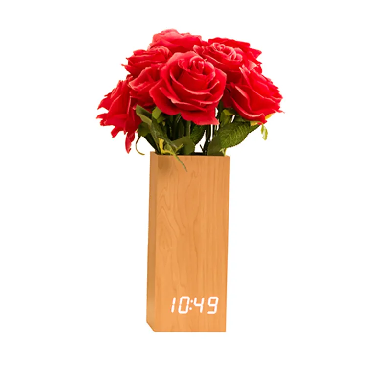 Promotion Gift Decoration Flower Planter Vase Digital Led Alarm Clock With Flower Pot For Home Office Wedding Party Table