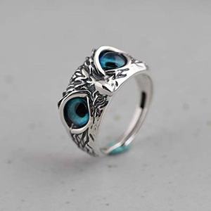 Owl <b>Ring</b> Blue Eyes <b>Adjustable</b> Opening Metal Animal Shape Jewelry Gift For Couple Fashion <b>Rings</b> - Product Image 3
